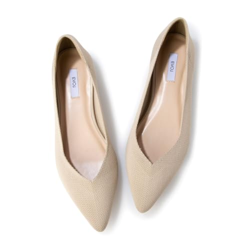 [イーボル] パンプス Vカットニットローヒールポインテッドパンプス レディース IU5098 BG 24.5 cm